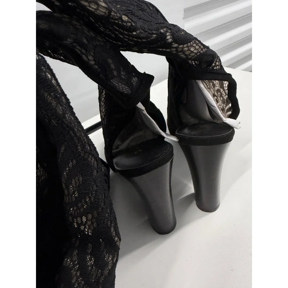 Bamboo Black Floral Lace Over The Knee Peep Toe Block Heel Boots Size 9